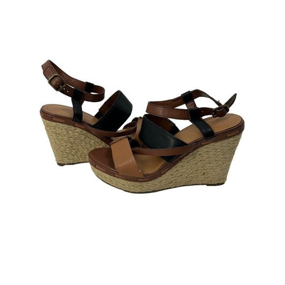 Victor Alfaro Women Brown Leather Wedge Heel Sandals Size 7.5 Note Flaw - Picture 16 of 16